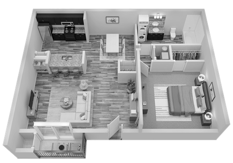 Floor plan for 1 bed, 1 bath, 660 sqft